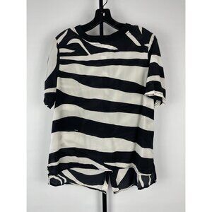 DIANE VON FURSTENBERG Black White Animal Zebra Button Back Short Sleeve Blouse M